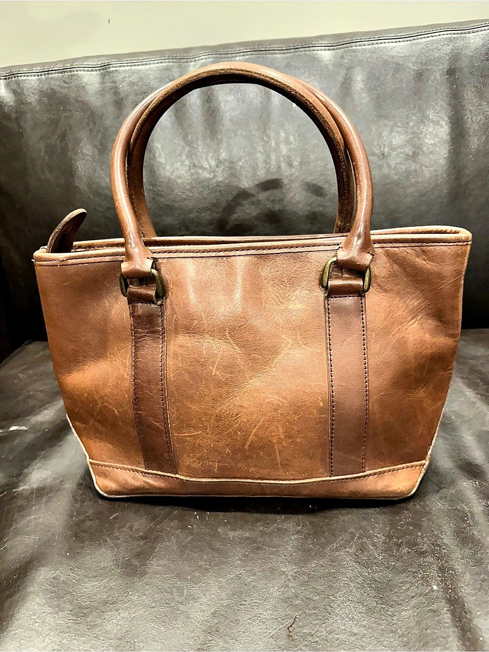 VTG L.L. Bean Heritage Leather Zip Top Shoulder Bag Tote